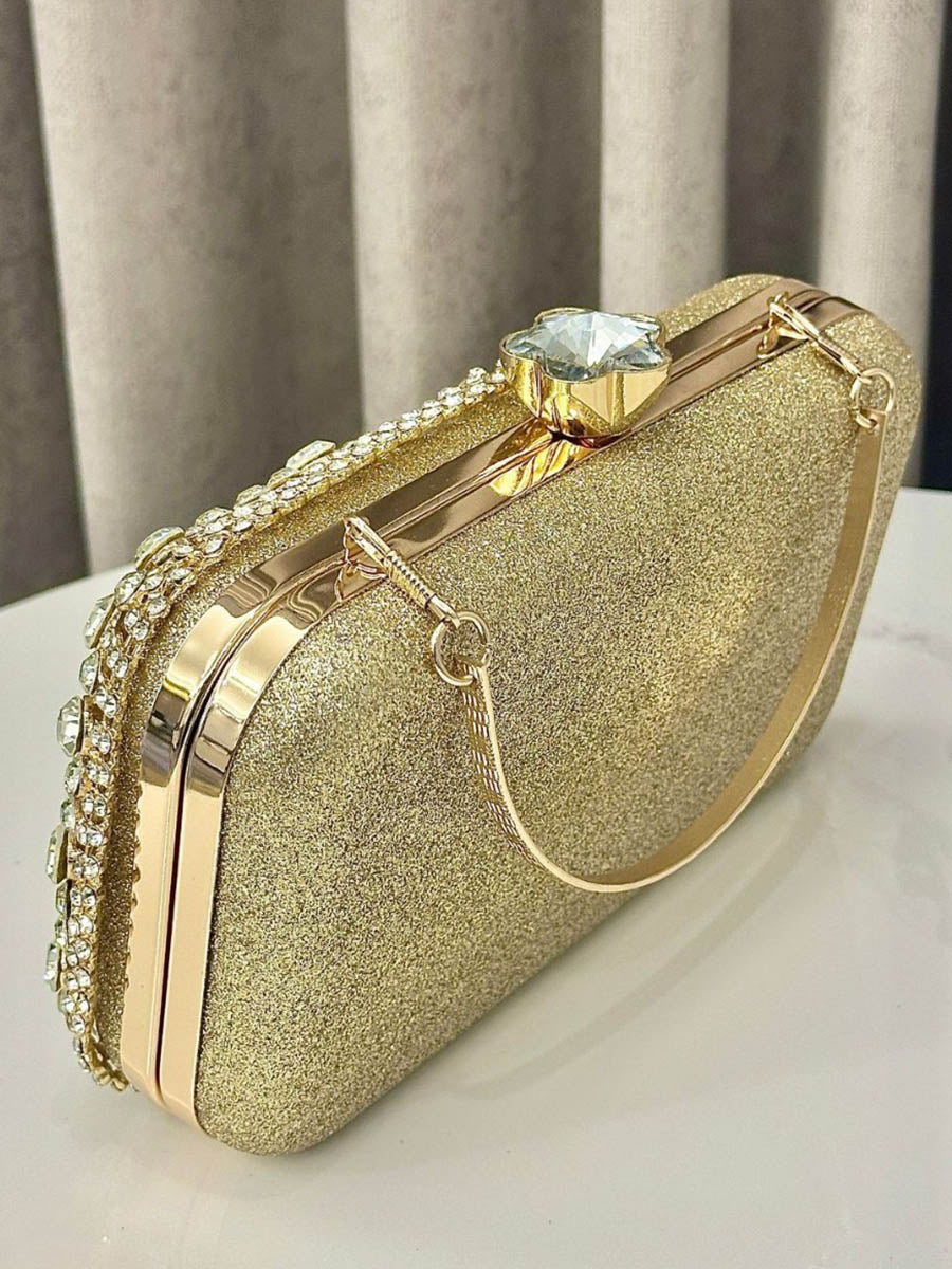 Chains Geometric Lock Rhine Stones Shiny Irregularity Evening Bags & Clutches Crossbody Bags
