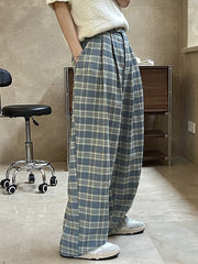 Vintage Wide Leg High-Waisted Pleated Plaid Pants