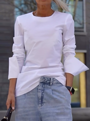 Solid Color Long Sleeves Loose Round-neck T-Shirts Tops