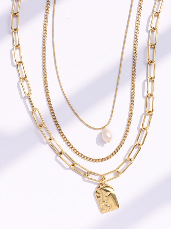Simple Asymmetric Geometric Alloy Pearl Necklaces Accessories