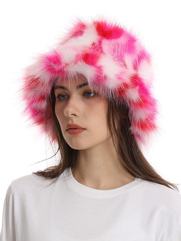 Adjustable Contrast Color Keep Warm Velvet Bucket Hat