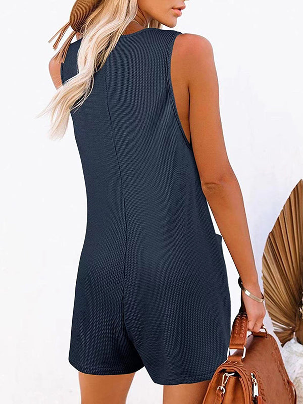 Split-Joint Loose Sleeveless U-Neck Rompers