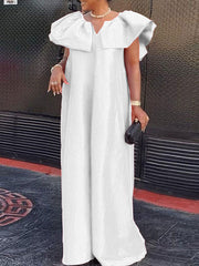 Cap Sleeve Loose Solid Color V-Neck Maxi Dresses