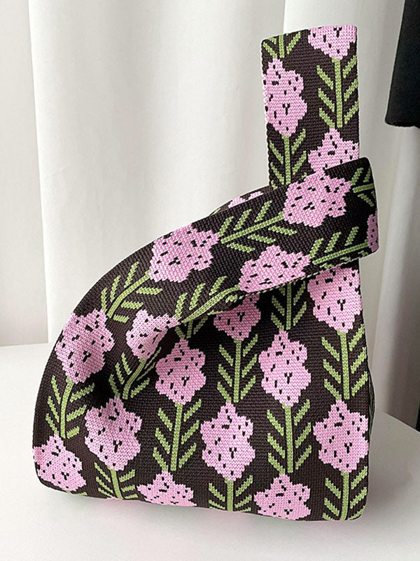 Original Contrast Color Lavender Floral Woven Handbags Bags Accessories