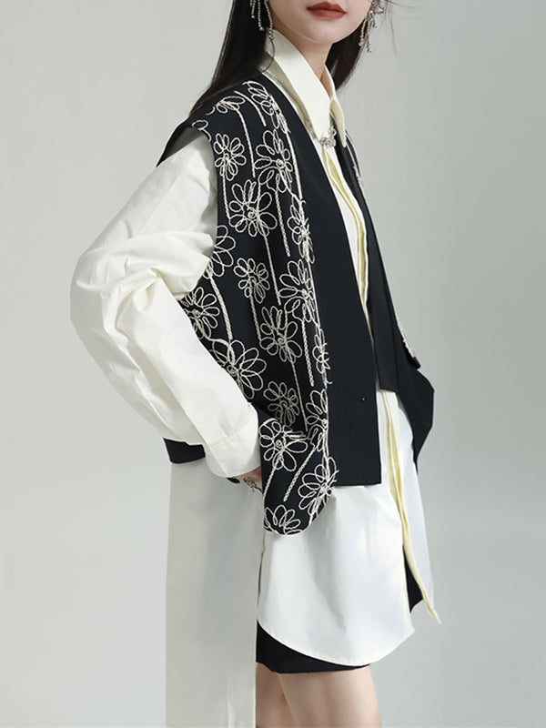 Solid Color Split-side High-low Irregular clipping Lapel Shirts Tops