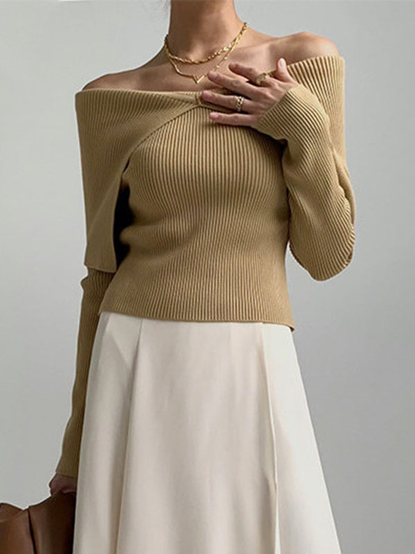 Solid Color Long Sleeves Skinny Lapel Sweater Tops Pullovers Knitted Hats