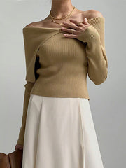 Solid Color Long Sleeves Skinny Lapel Sweater Tops Pullovers Knitted Hats