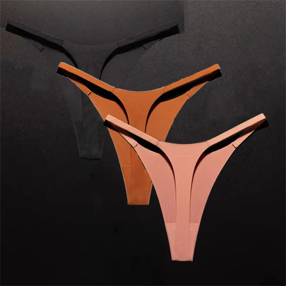 3pcs Simple and Seamless Ice Silk Thong One-piece Underwear Low Waist Breathable T-back Plus Size