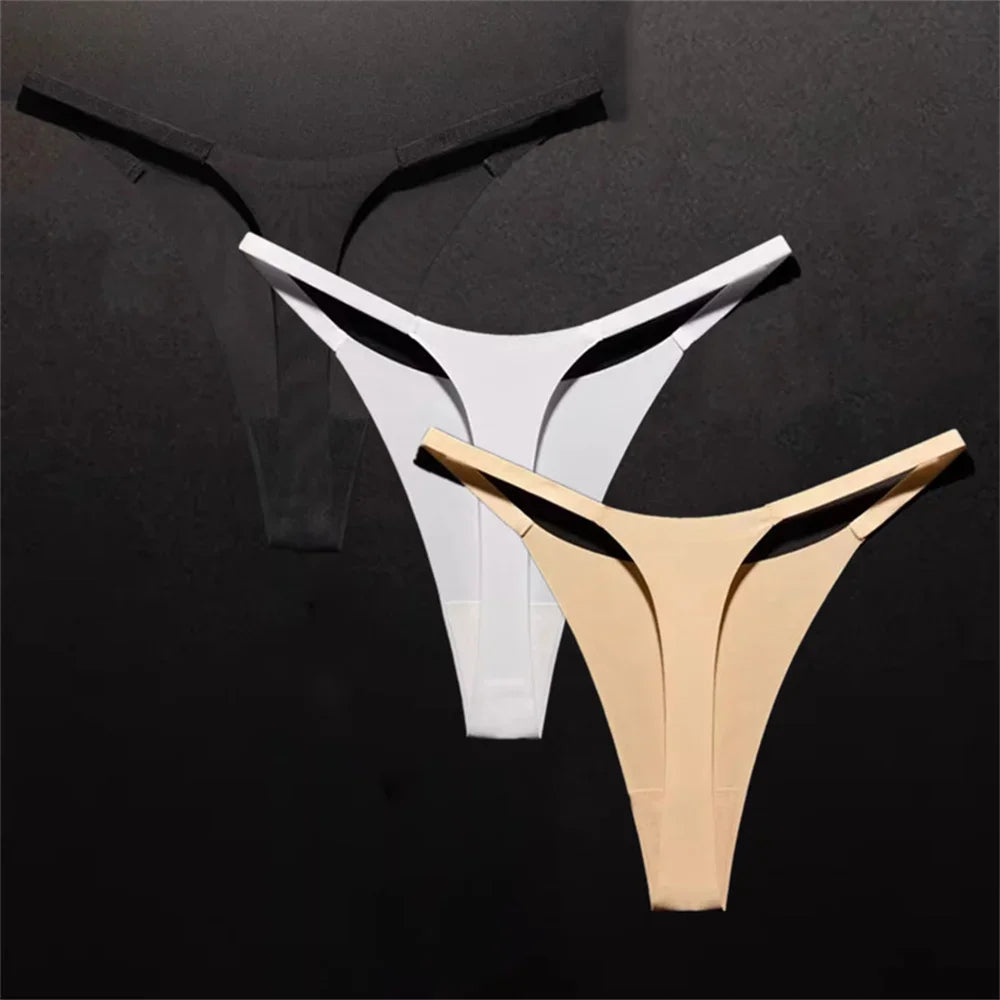 3pcs Simple and Seamless Ice Silk Thong One-piece Underwear Low Waist Breathable T-back Plus Size