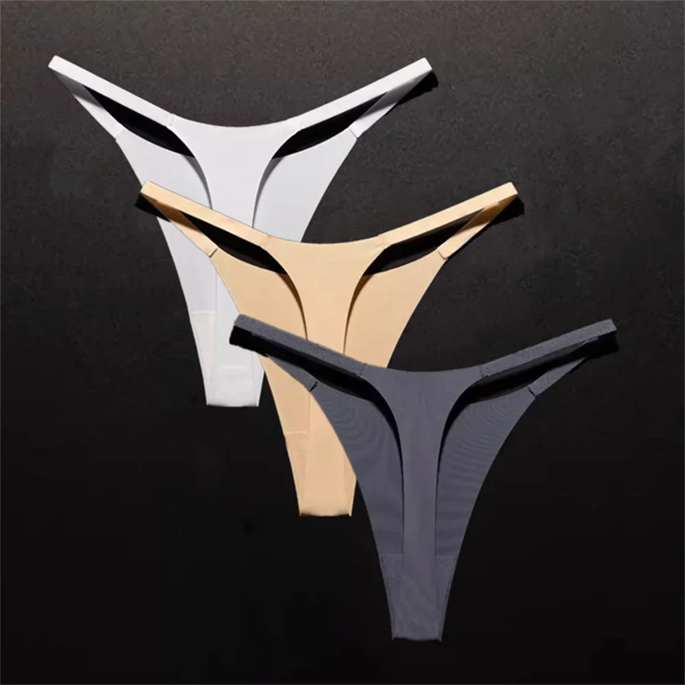 3pcs Simple and Seamless Ice Silk Thong One-piece Underwear Low Waist Breathable T-back Plus Size