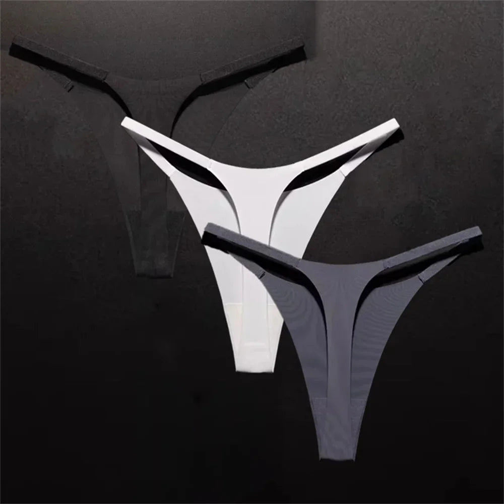 3pcs Simple and Seamless Ice Silk Thong One-piece Underwear Low Waist Breathable T-back Plus Size