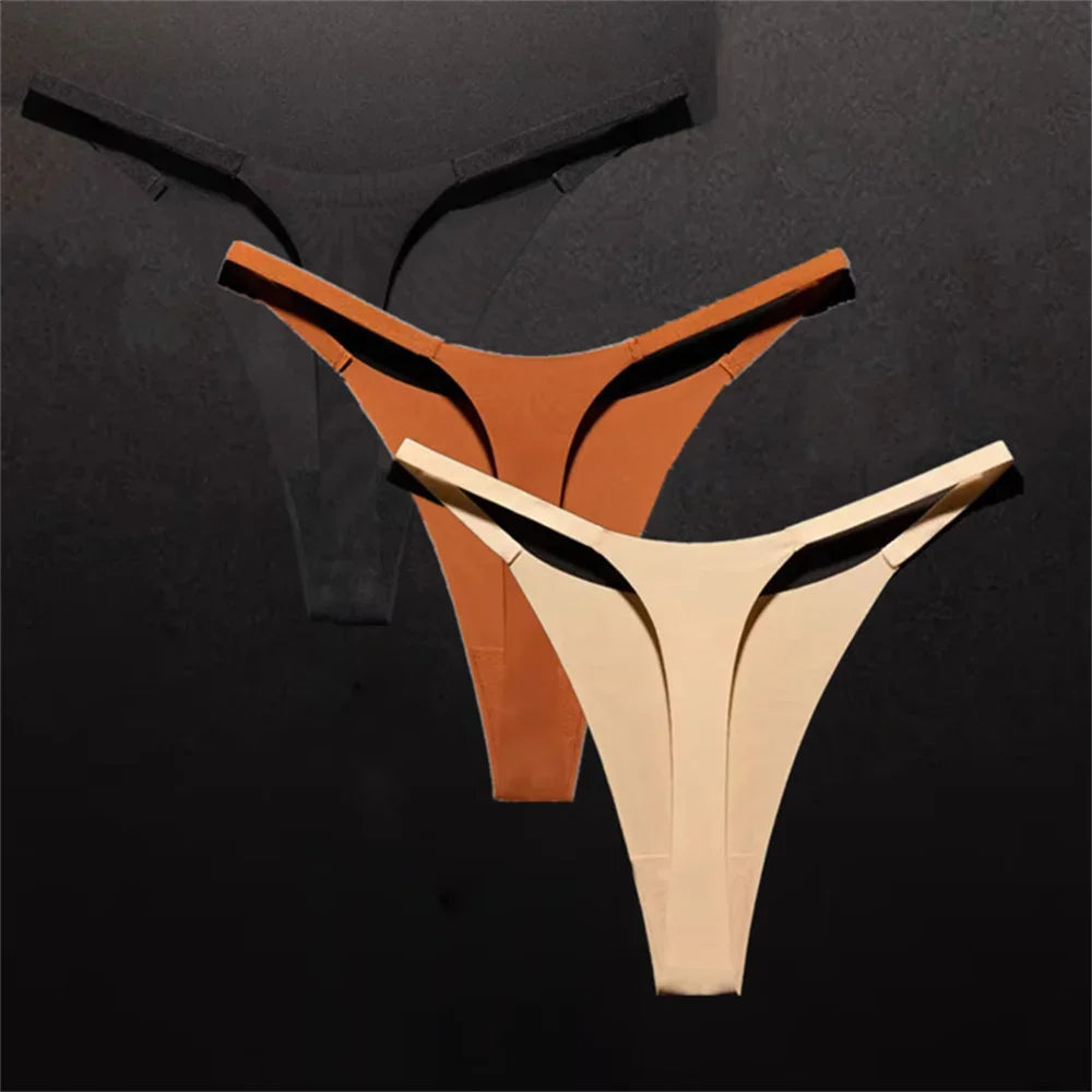 3pcs Simple and Seamless Ice Silk Thong One-piece Underwear Low Waist Breathable T-back Plus Size