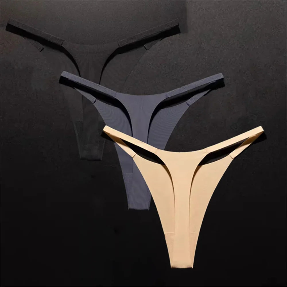 3pcs Simple and Seamless Ice Silk Thong One-piece Underwear Low Waist Breathable T-back Plus Size