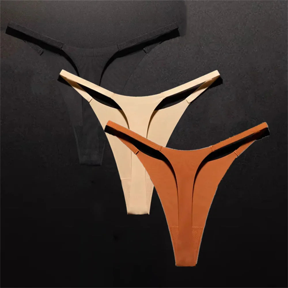 3pcs Simple and Seamless Ice Silk Thong One-piece Underwear Low Waist Breathable T-back Plus Size