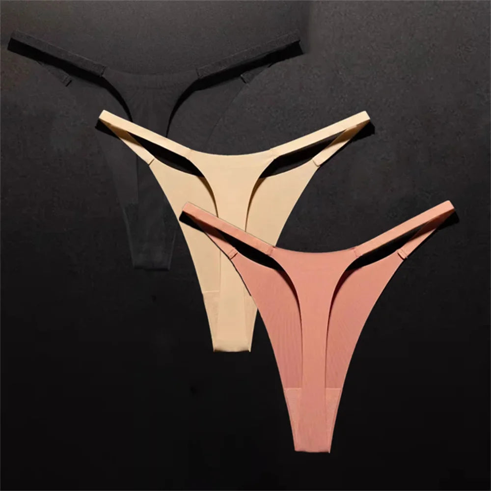 3pcs Simple and Seamless Ice Silk Thong One-piece Underwear Low Waist Breathable T-back Plus Size