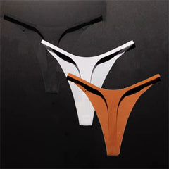 3pcs Simple and Seamless Ice Silk Thong One-piece Underwear Low Waist Breathable T-back Plus Size