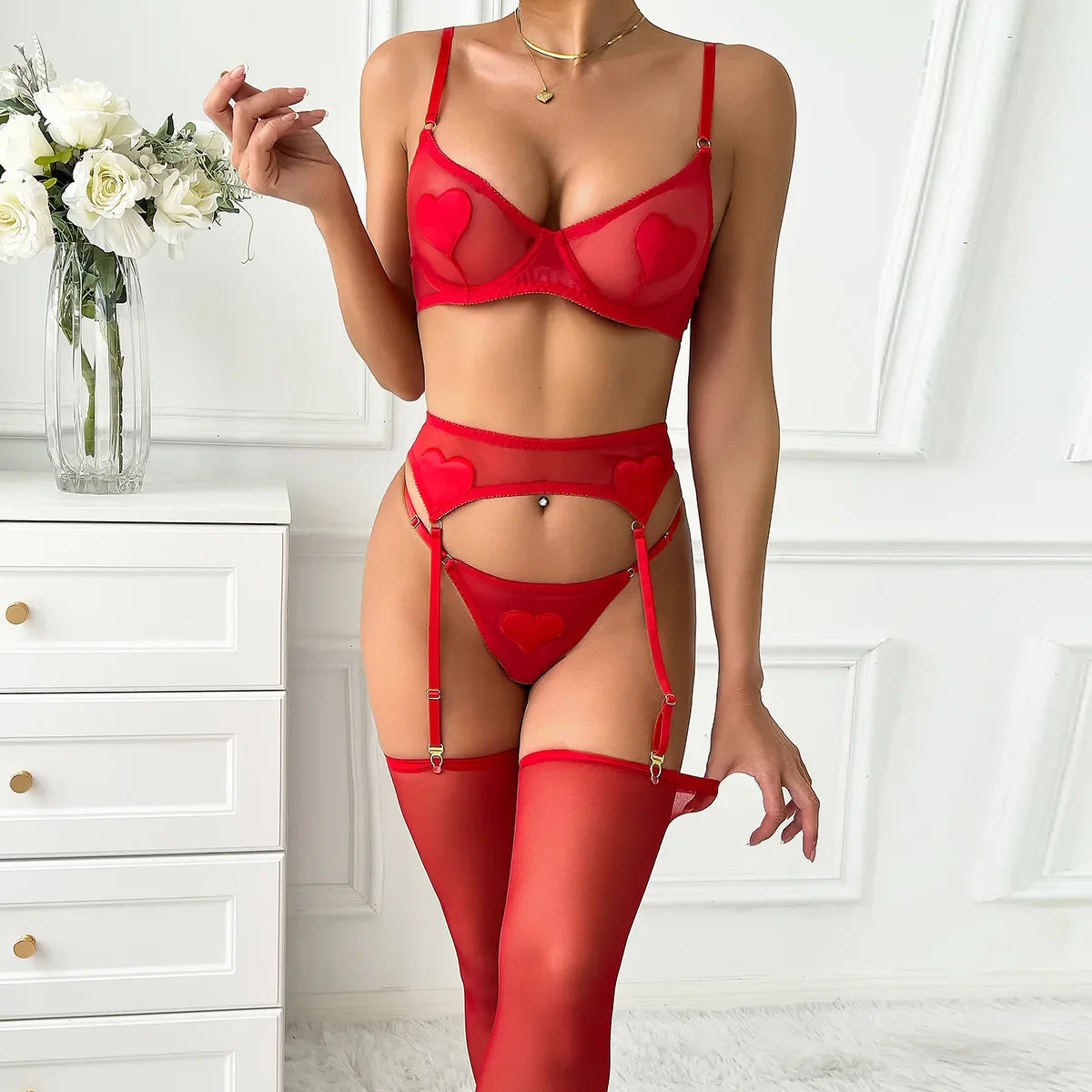 4 Piece Set Valentines Day Heart See Through