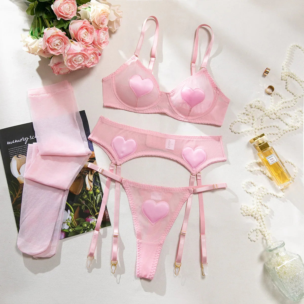 4 Piece Set Valentines Day Heart See Through