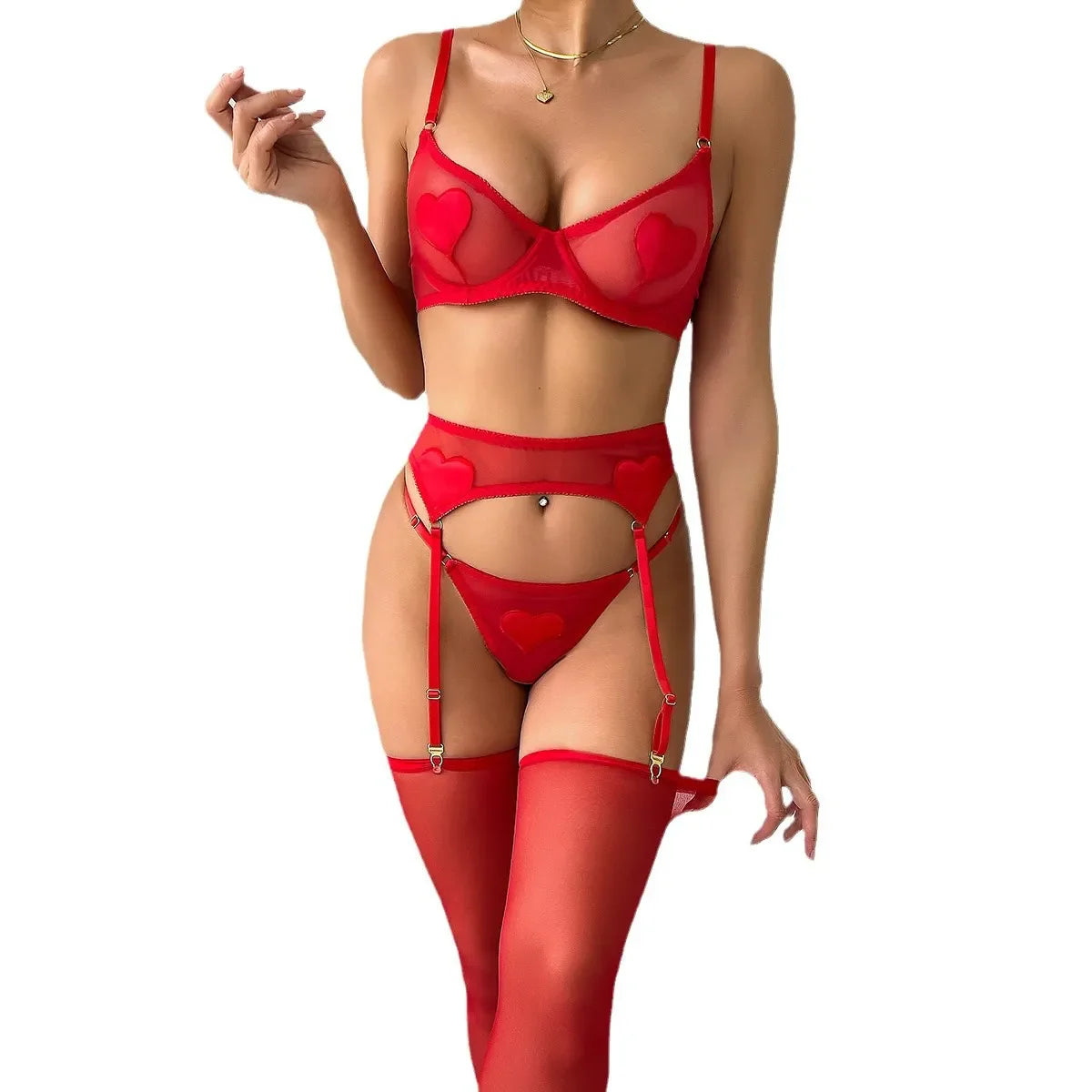 4 Piece Set Valentines Day Heart See Through