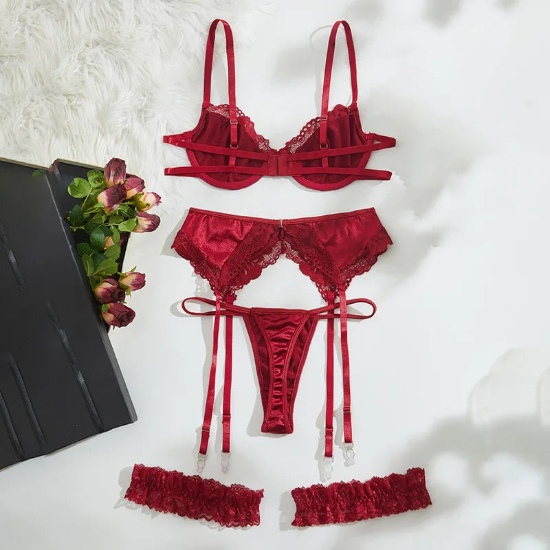 4 Piece Set Western Lace Trim Thong
