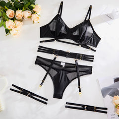 4 Piece Sets Erotic Western Style Push Up Hollow Out Mesh Sensual See Through Alluring Charming Premium Lingerie Set