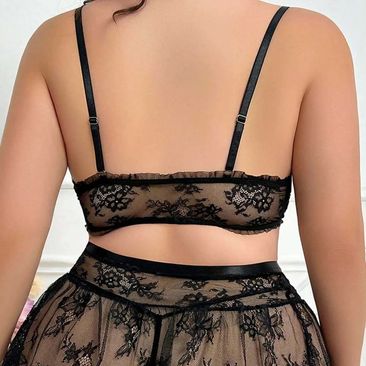 4 Piece Western Pink Thin Lace Wireless Soft Plus Size Underwear Bra Briefs With Stockings Lingerie Sets