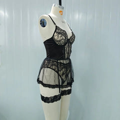 4 Pieces Arrival Western Lace Patchwork See Through Bra Gauze Skirtss Lady Black Lingerie Set Lingerie