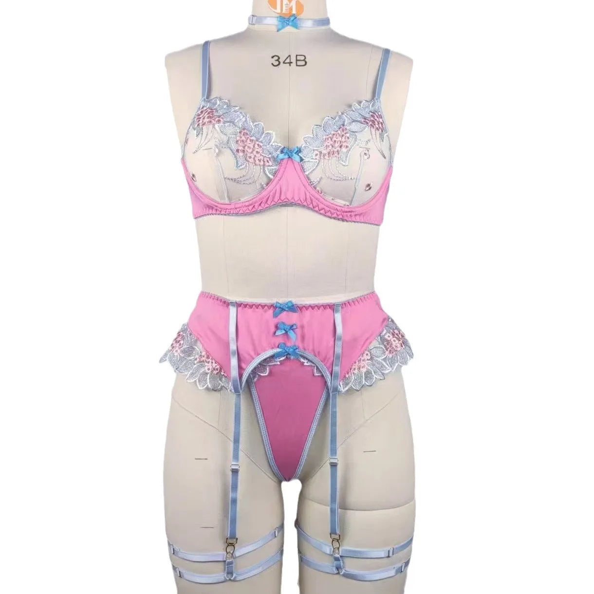4 Pieces Embroidery Floral Underwire Bra