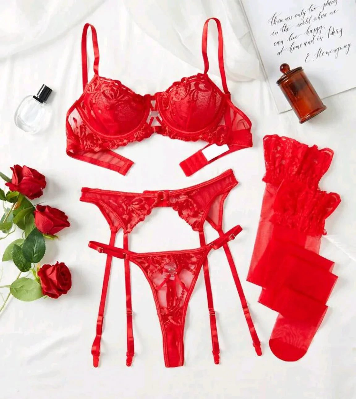 4 Pieces Mesh Embroidery Bra