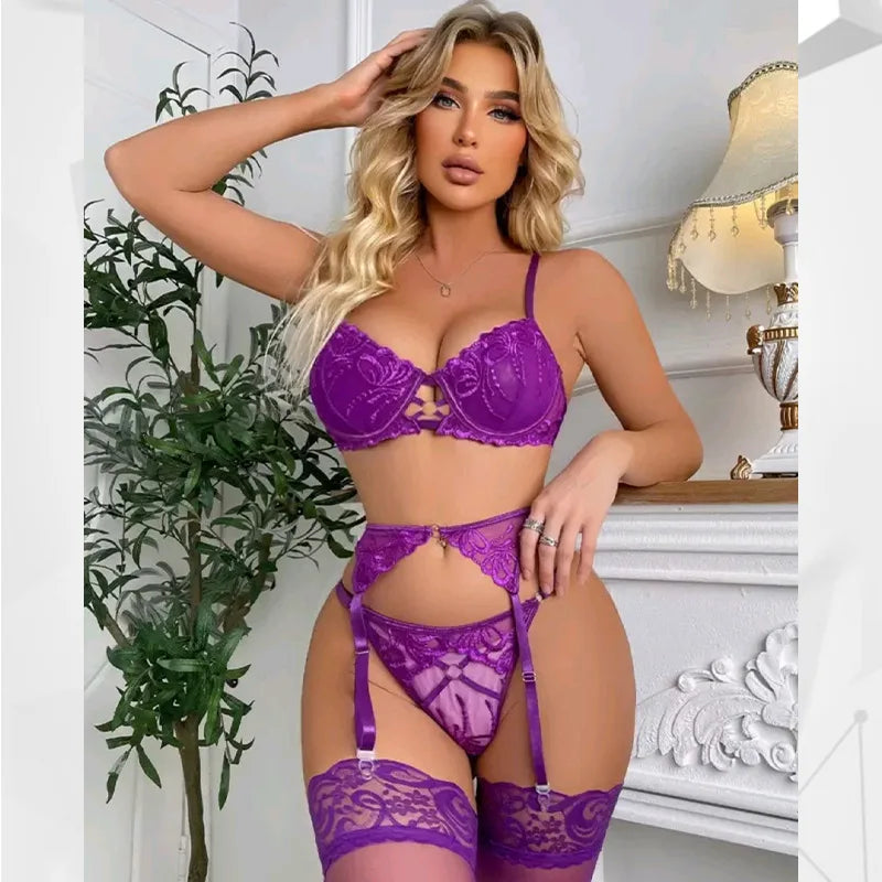 4 Pieces Mesh Embroidery Bra
