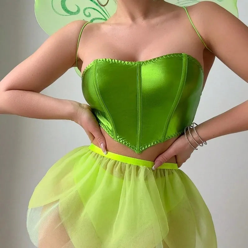 4 Pieces Western Backless Butterfly Sling Green See Through Mesh