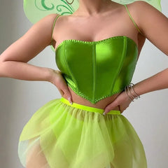 4 Pieces Western Backless Butterfly Sling Green See Through Mesh