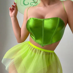 4 Pieces Western Backless Butterfly Sling Green See Through Mesh