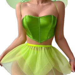 4 Pieces Western Backless Butterfly Sling Green See Through Mesh