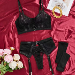 4 Pieces Western Lace See Through Bra