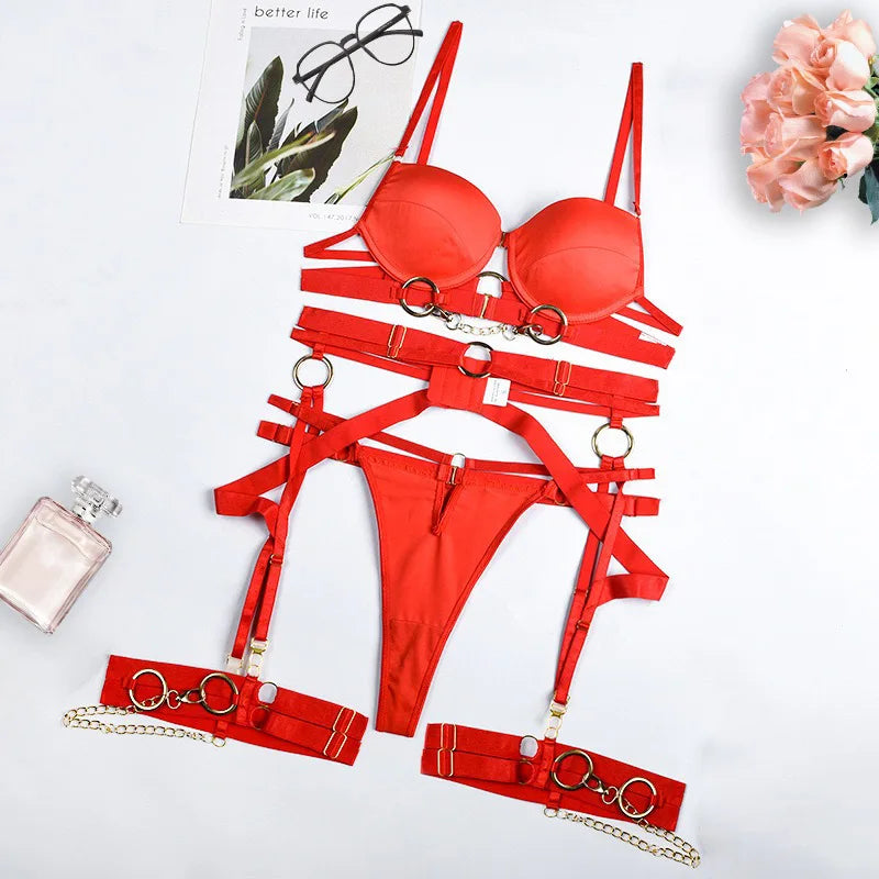 4 Pieces Western Metal Chain Bra