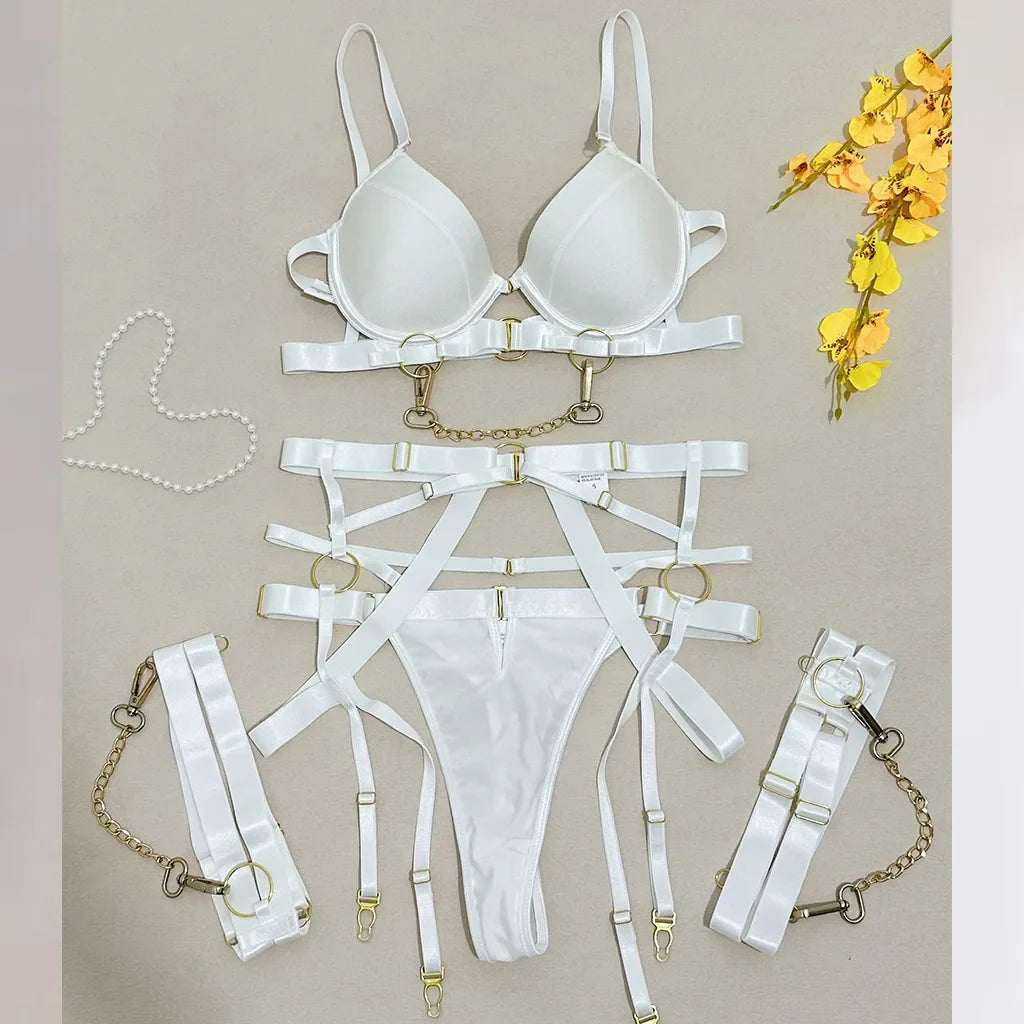 4 Pieces Western Metal Chain Bra