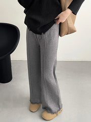 Fringed Pleated Solid Color Split-Joint Tied Waist High Waisted Loose Trousers Pants