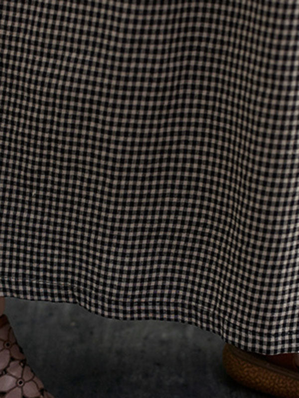 Plaid Split-Joint Loose Sleeveless Round-neck Jumpsuits