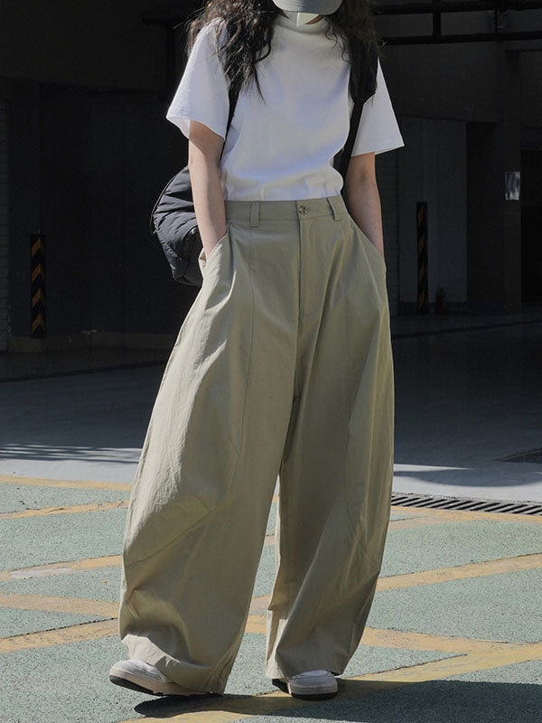 Solid Color Split-Joint Loose Wide Leg Trousers Casual Pants Bottoms