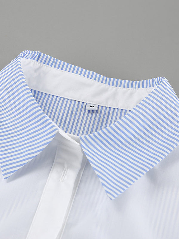 Buttoned Split-Joint Striped Long Sleeves Loose Lapel Blouses&Shirts Tops
