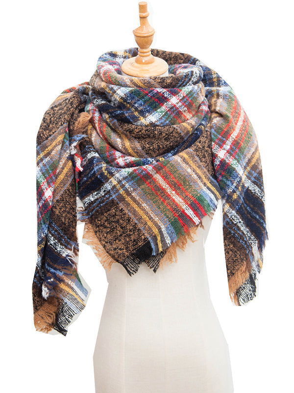 Fringed Keep Warm Plaid Triangle Shawl&Scarf