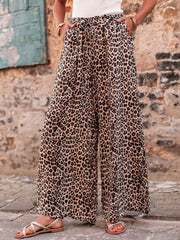 Drawstring Elasticity Leopard Pockets High Waisted Loose Trousers Pants