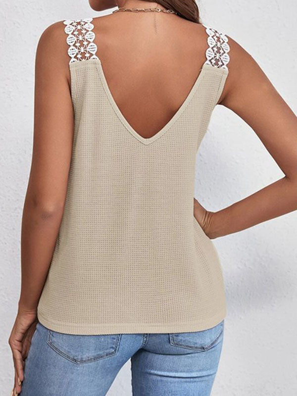 Split-Joint Loose Sleeveless V-Neck Vest Top