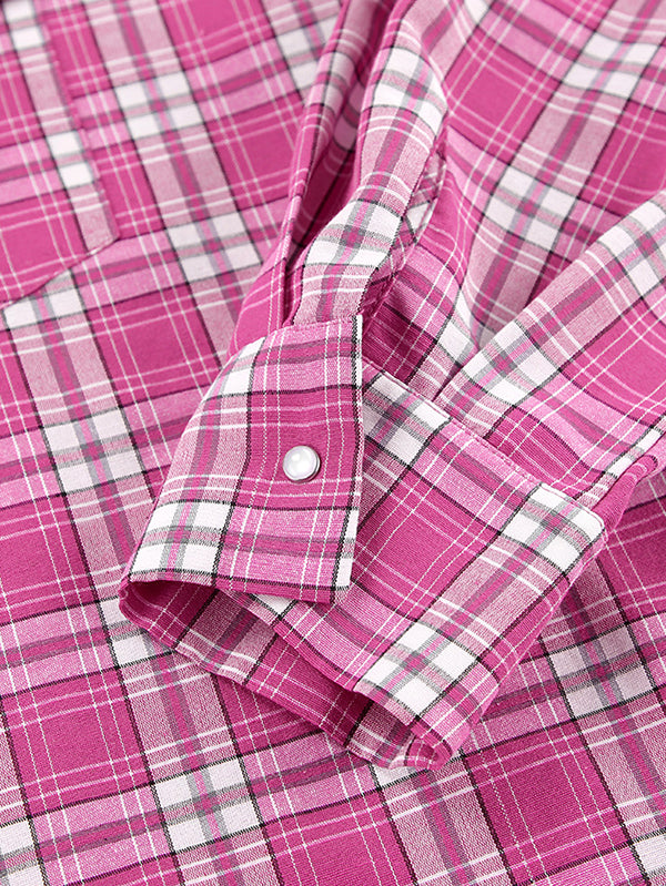 Buttoned Plaid Pockets Long Sleeves Loose Lapel Blouses&Shirts Tops