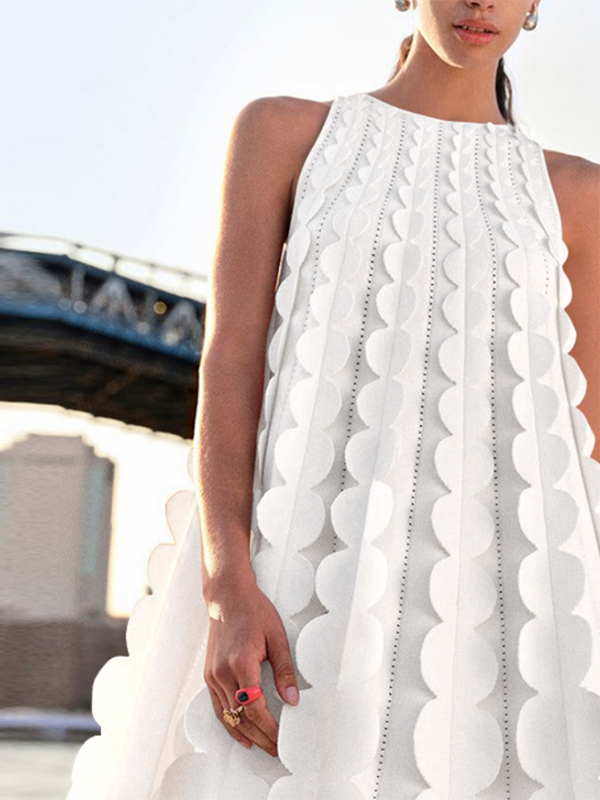 Applique Solid Color Loose Sleeveless Round-Neck Mini Dresses