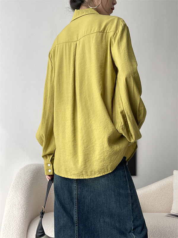 Pleated Split-Joint Sun protection Loose Puff Sleeves Lapel Blouses