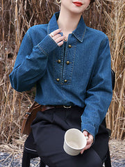 Buttoned Split-Joint Long Sleeves Loose Lapel Blouses&Shirts Tops