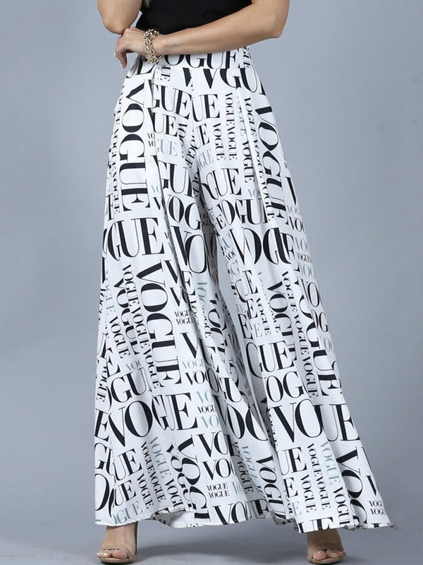 High-Waisted Letter Print Split-Joint Loose Wide Leg Trousers Pants