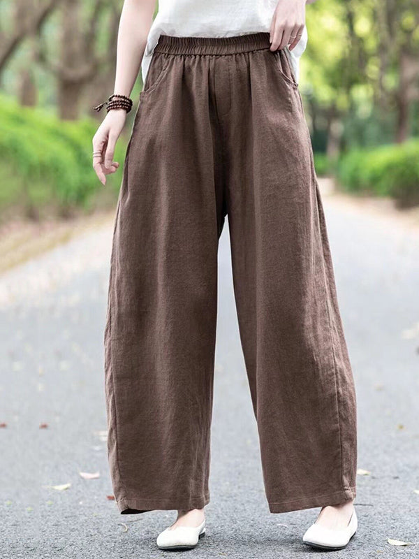 Elasticity Solid Color Loose Wide Leg Trousers Casual Pants Bottoms